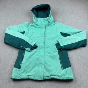 Columbia Jacket Womens Medium Green Omni Heat Hooded‎ Rain Hiking Ski Snow Coat